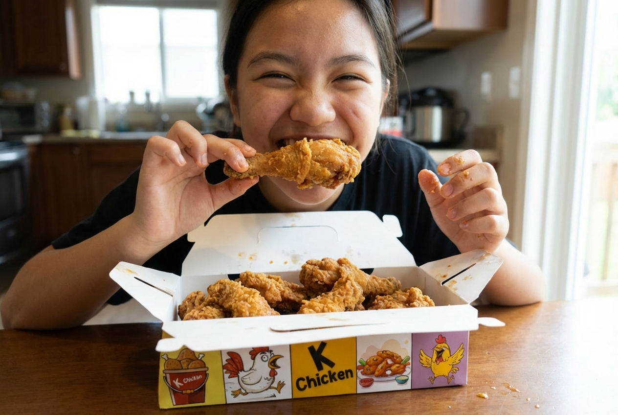 Persona comiendo feliz