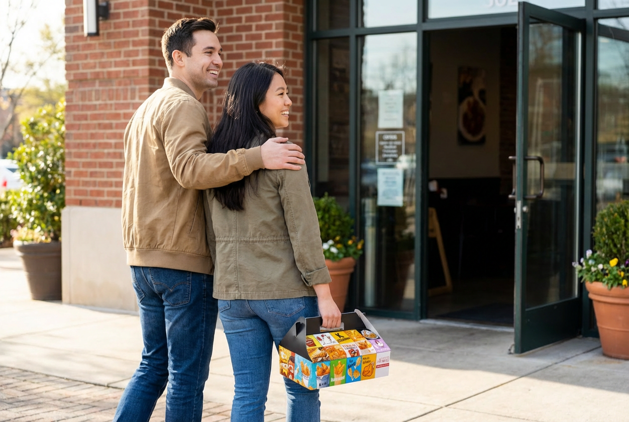 Personas con caja de compra